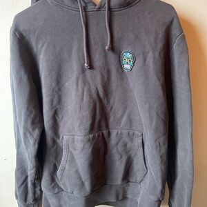 SuspiciouS Antwerp gray Hoodie with Embroidered Skull Design